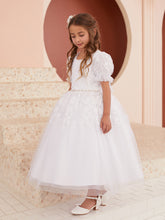 Claire Communion Dress - Puff Sleeves & Embroidered Elegance